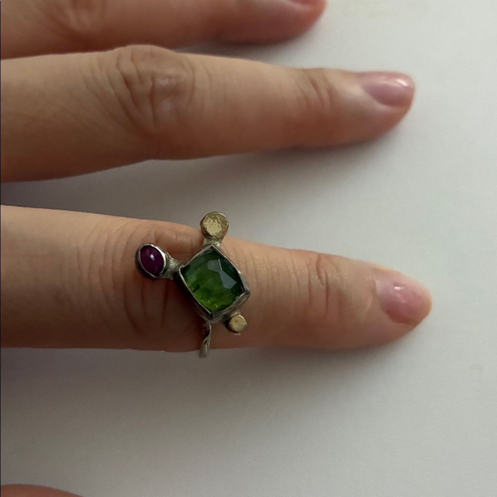 Peridot Ruby Sterling Ring - image 1